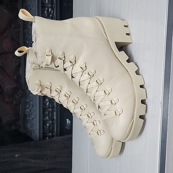 Schutz Xayane Lug-Sole Leather Lace Up Platform Combat Boots Almond Buff Leather - Picture 10 of 16